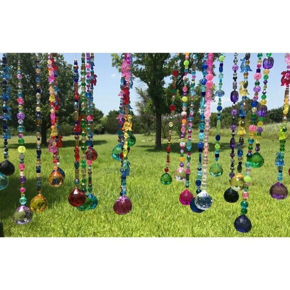 Beaded Suncatcher Bright Multicolored Crystal Prism Hanging Patio Decor Yard Art - Picture 9 of 9